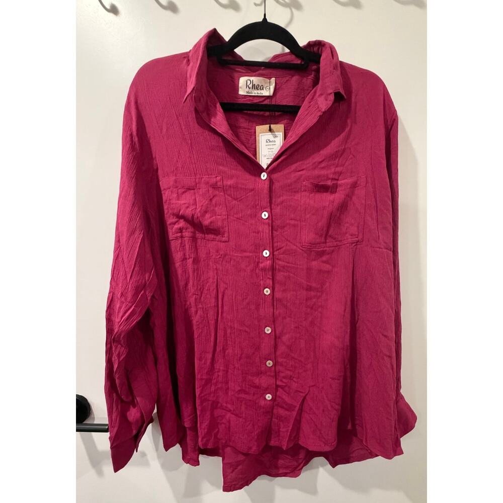 100% Viscose Magenta Button Down Blouse Rhea Brand Womens L/XL